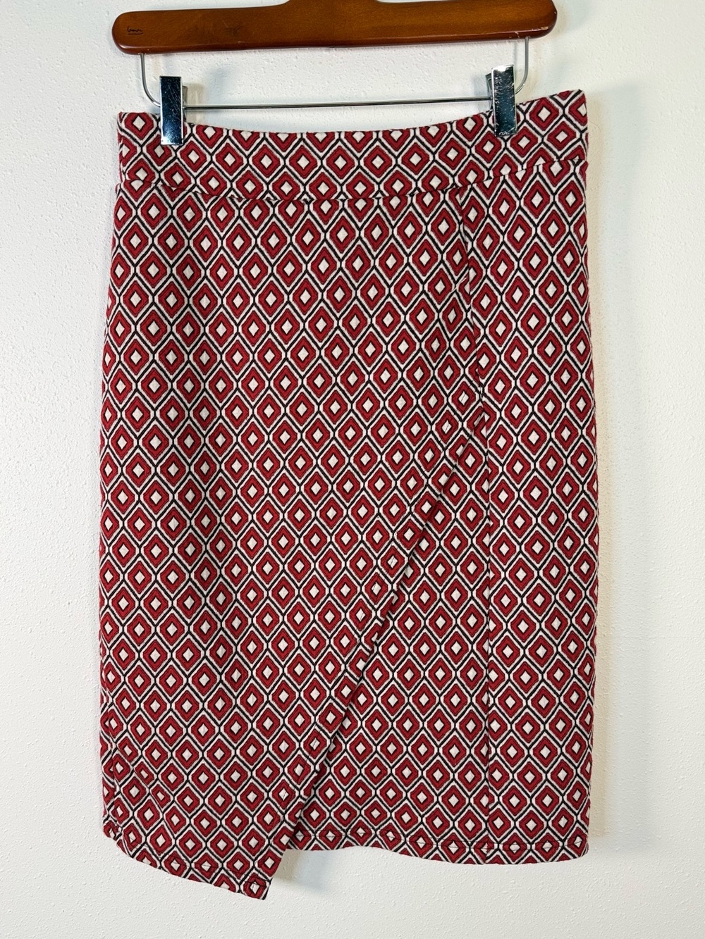Maeve Anthropologie Geometric Wrap Skirt Red Knit Asymmetrical Small